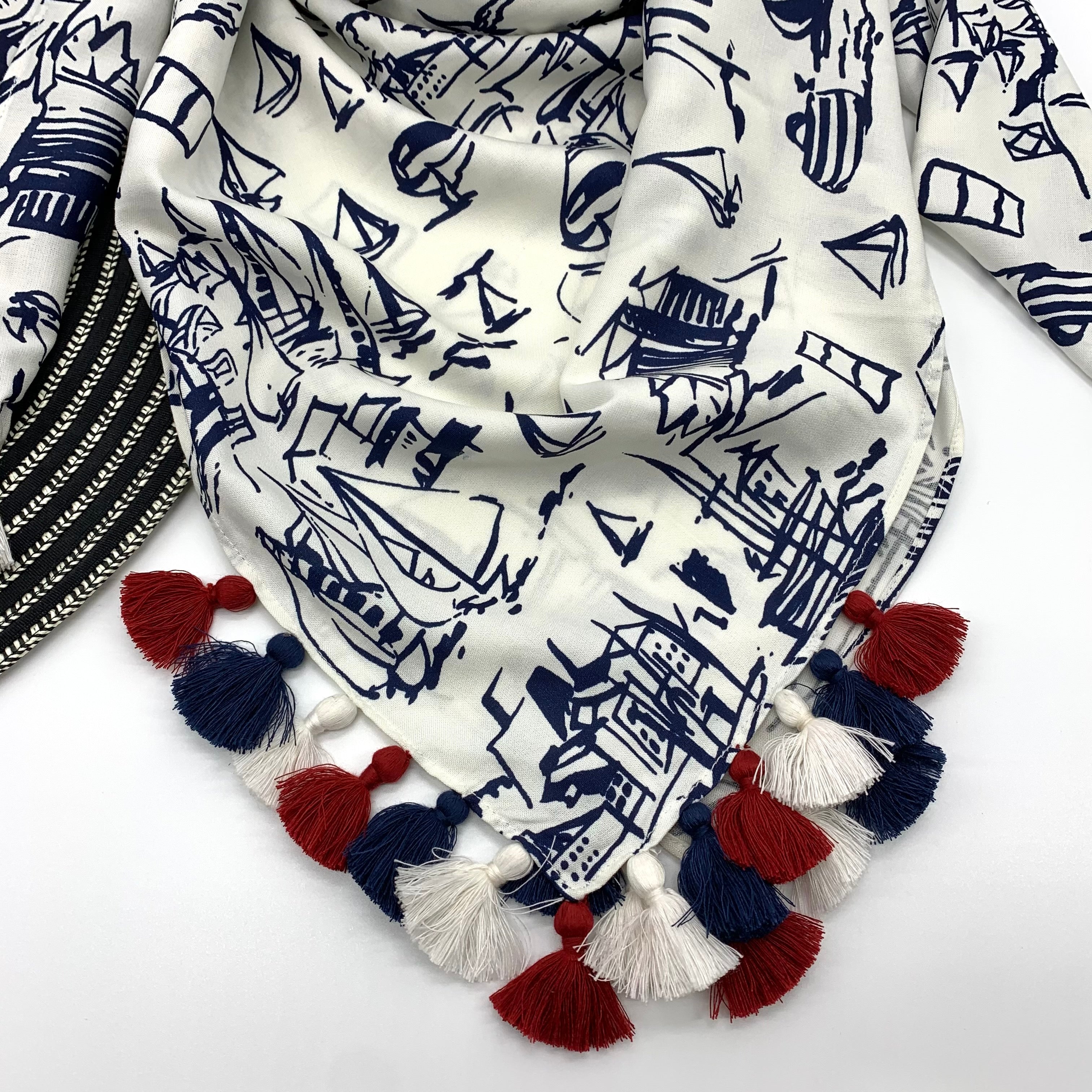Sail Boat Large Square Summer and Fall Scarf, Sail Boats