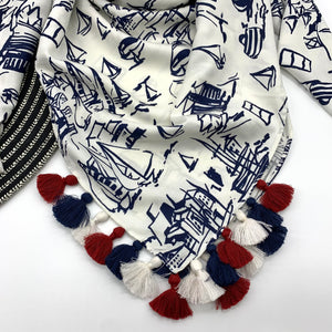 Sail Boat Large Square Summer and Fall Scarf, Sail Boats