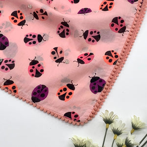 Large Cotton Printed Scarves, Lady Bugs Pink-Peach