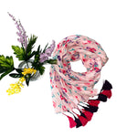 In Pink; Printed Crinkle Long Floral Scarf with Tassels