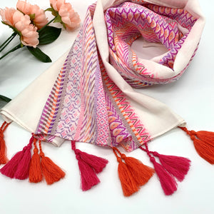 Long Scarf with Dual Color Tassels