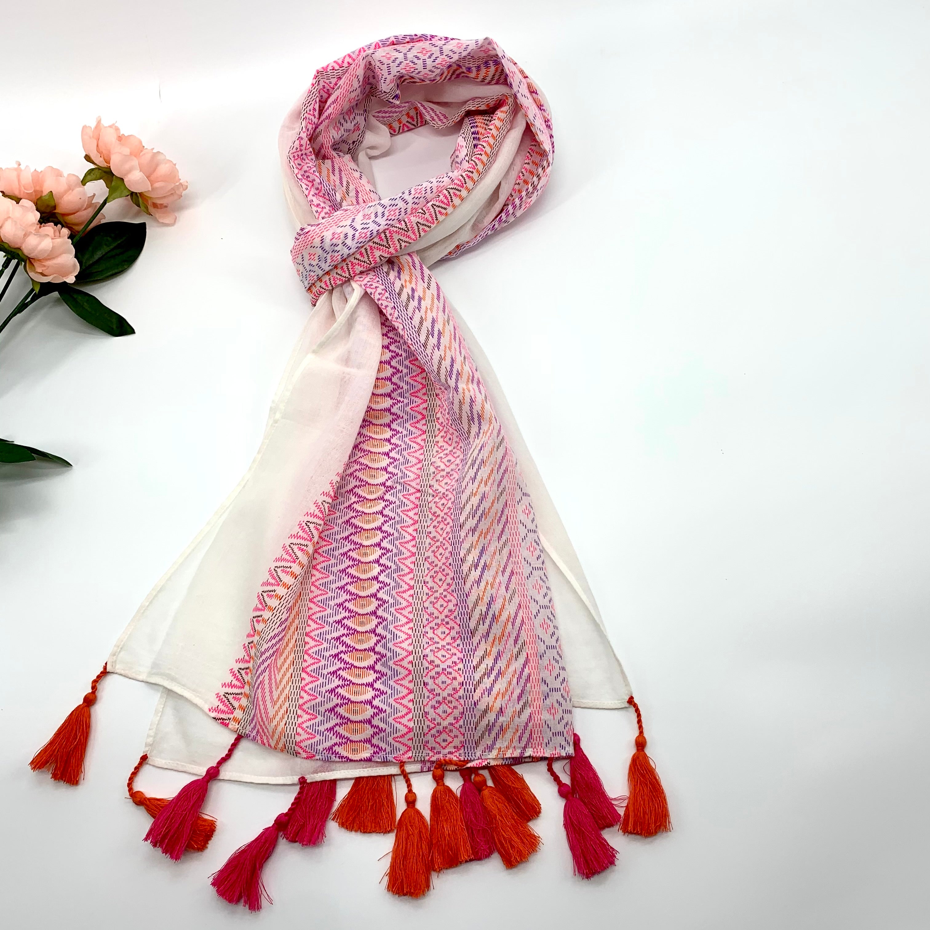 Long Scarf with Dual Color Tassels