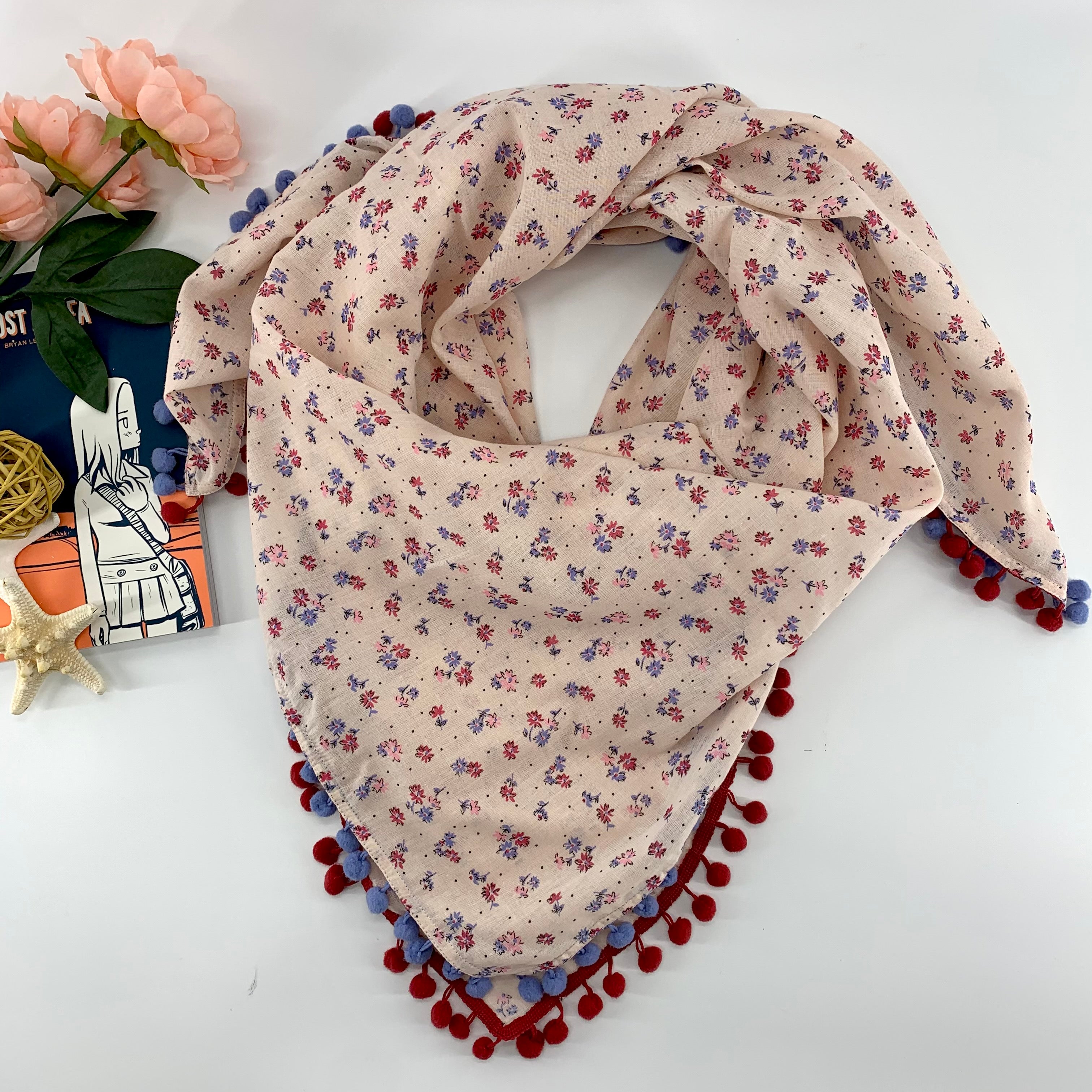 Cotton Voile Summer Scarves, Floral Square