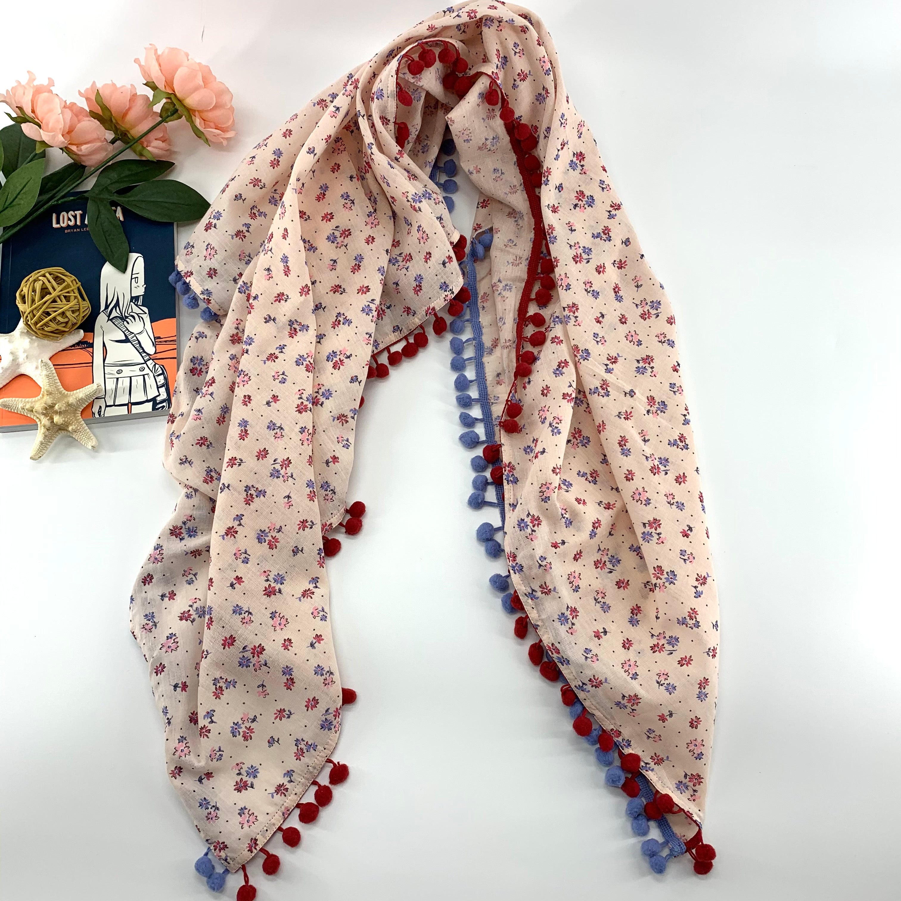 Cotton Voile Summer Scarves, Floral Square