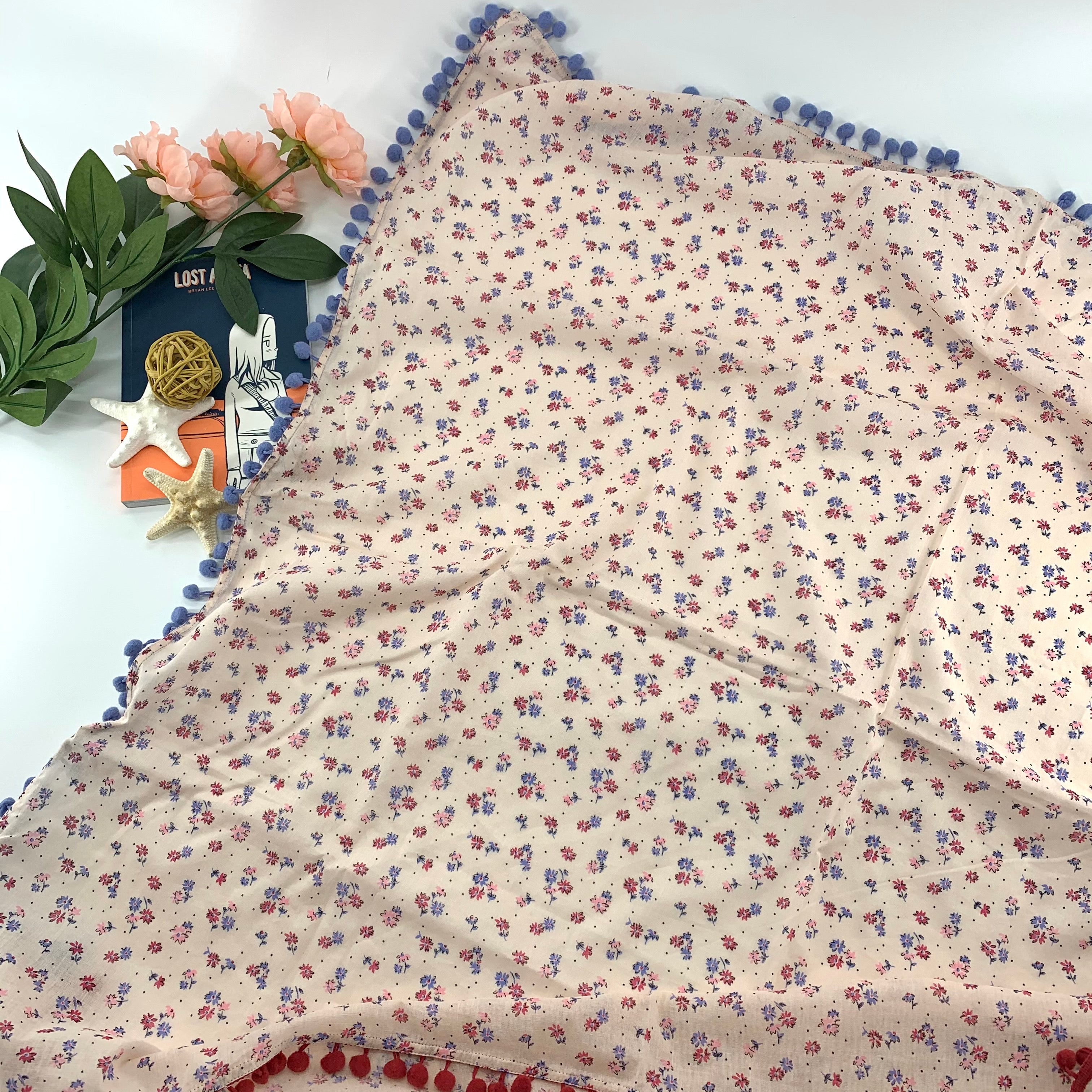 Cotton Voile Summer Scarves, Floral Square