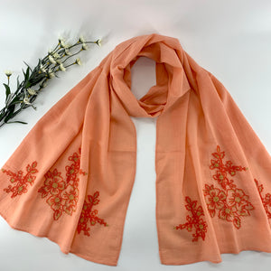 Cotton Voile Long Embroidered Scarf; Seersucker