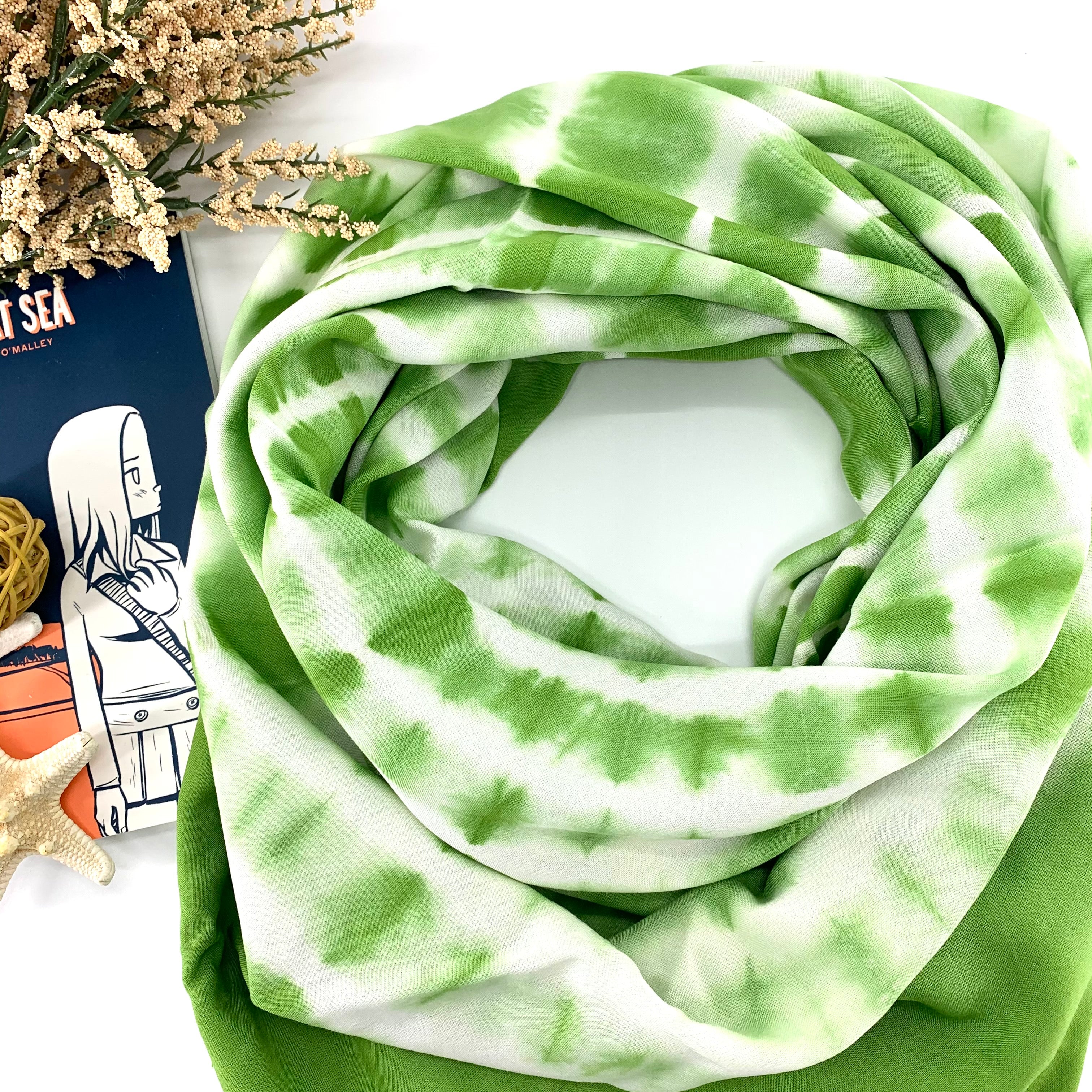 Large Square Tie-Dye Scarf; Handcrafted; Green