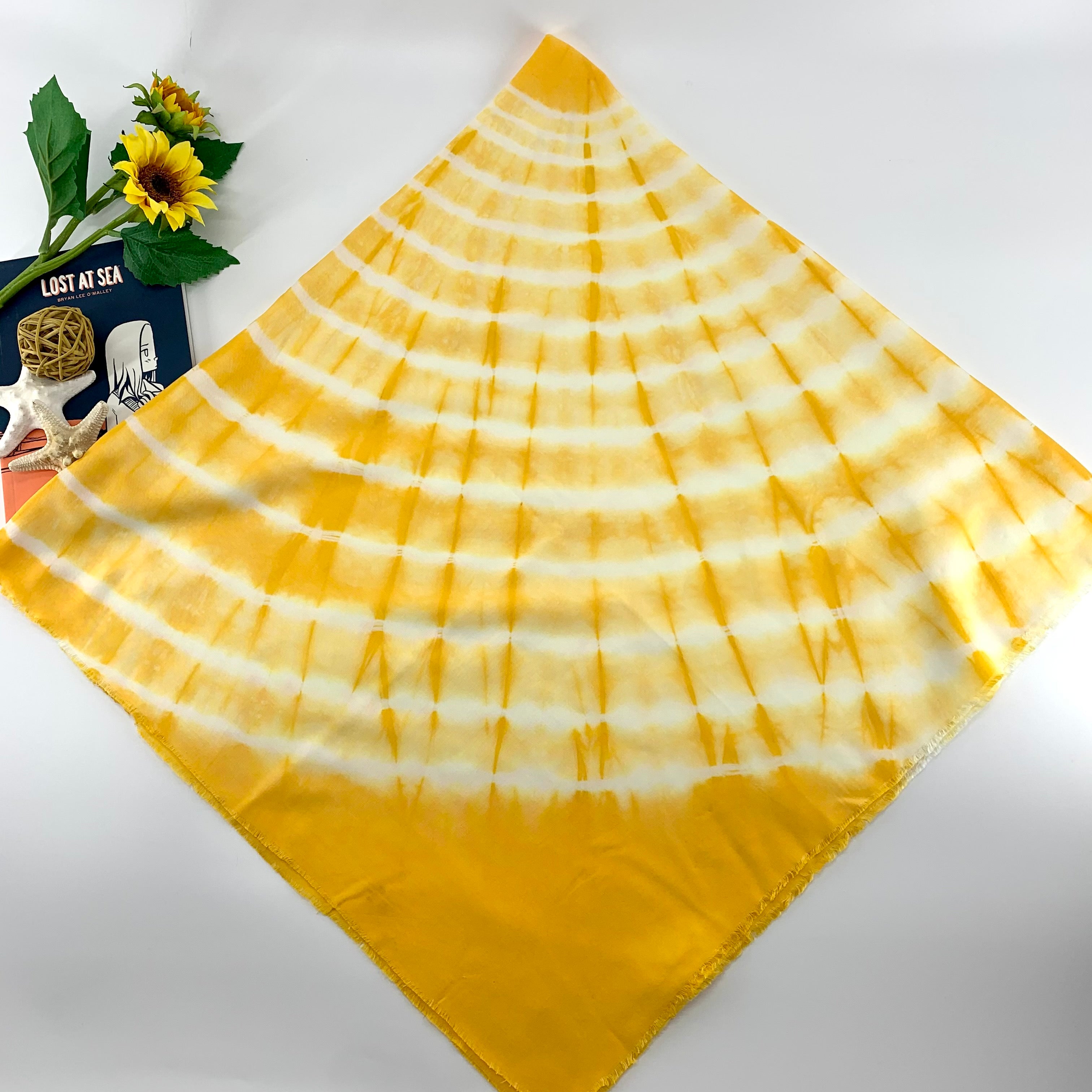 Large Square Tie-Dye Scarf; Handcrafted; Yellow