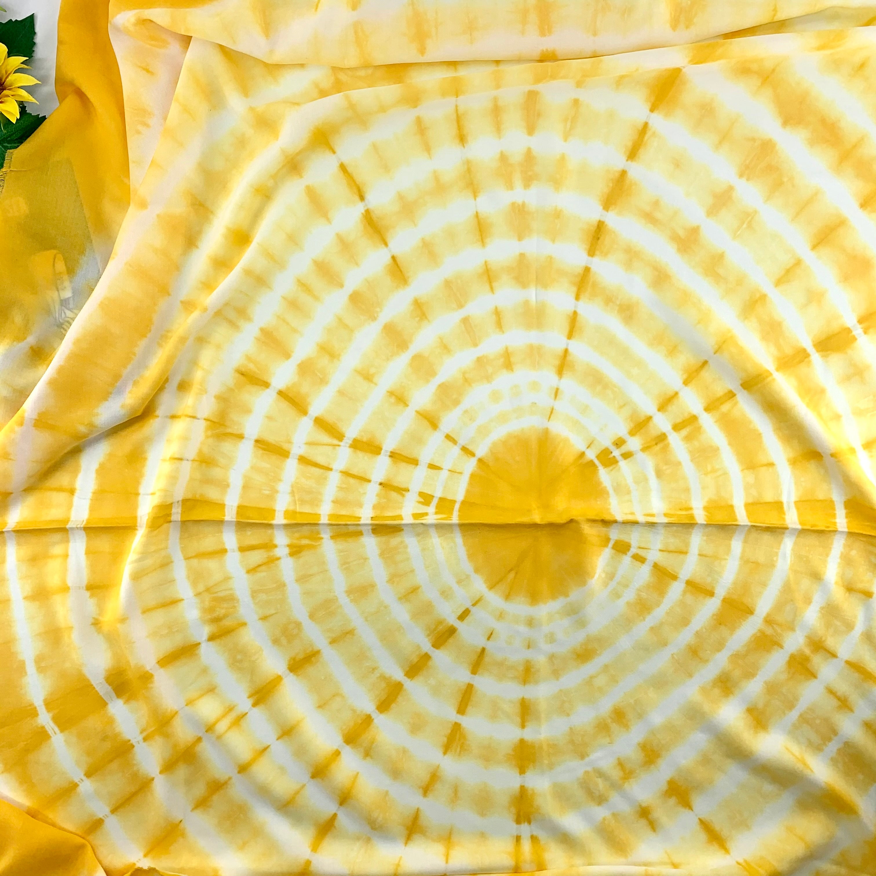 Large Square Tie-Dye Scarf; Handcrafted; Yellow