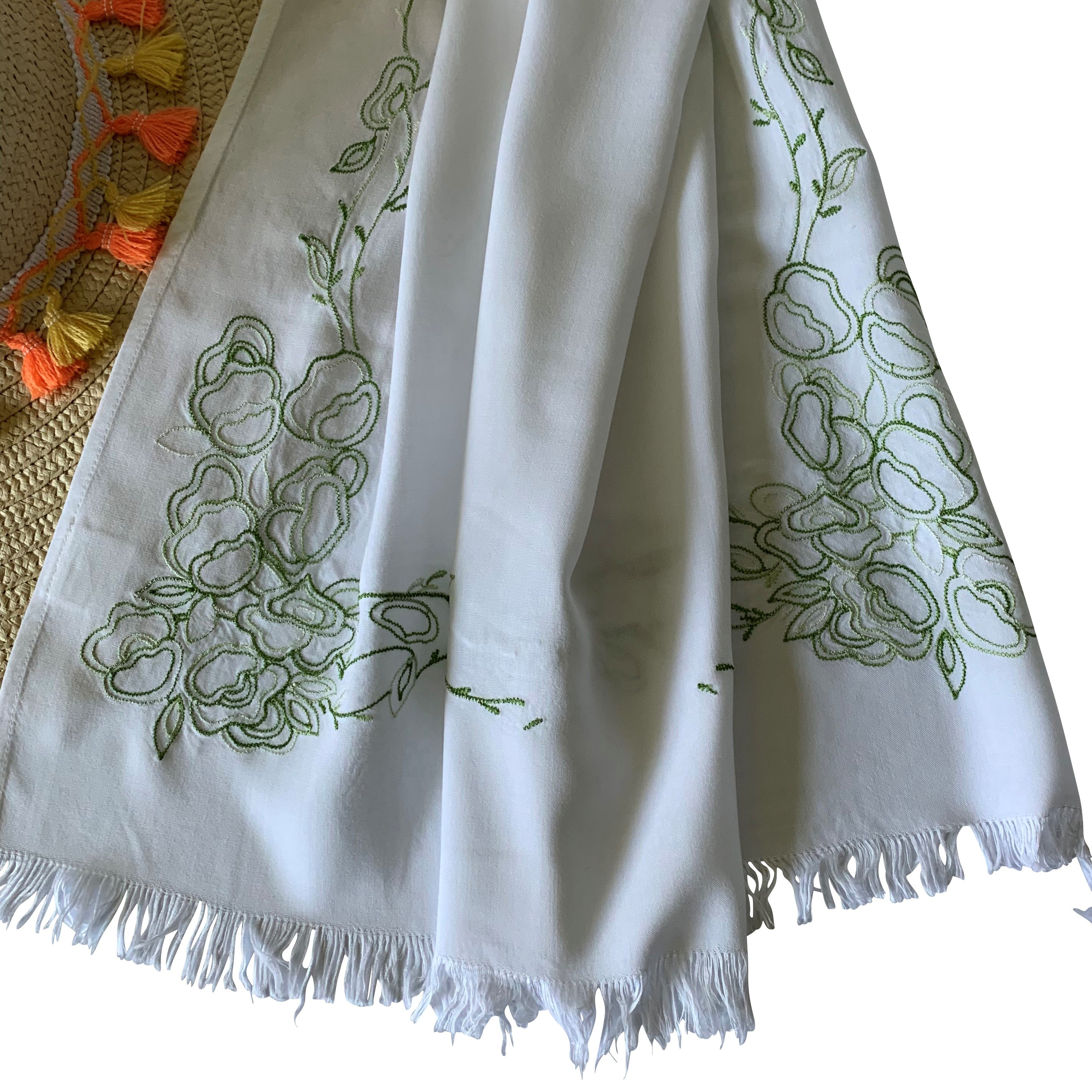 Threads & More Collection: Long Scarves: Leaf Green Embroidery