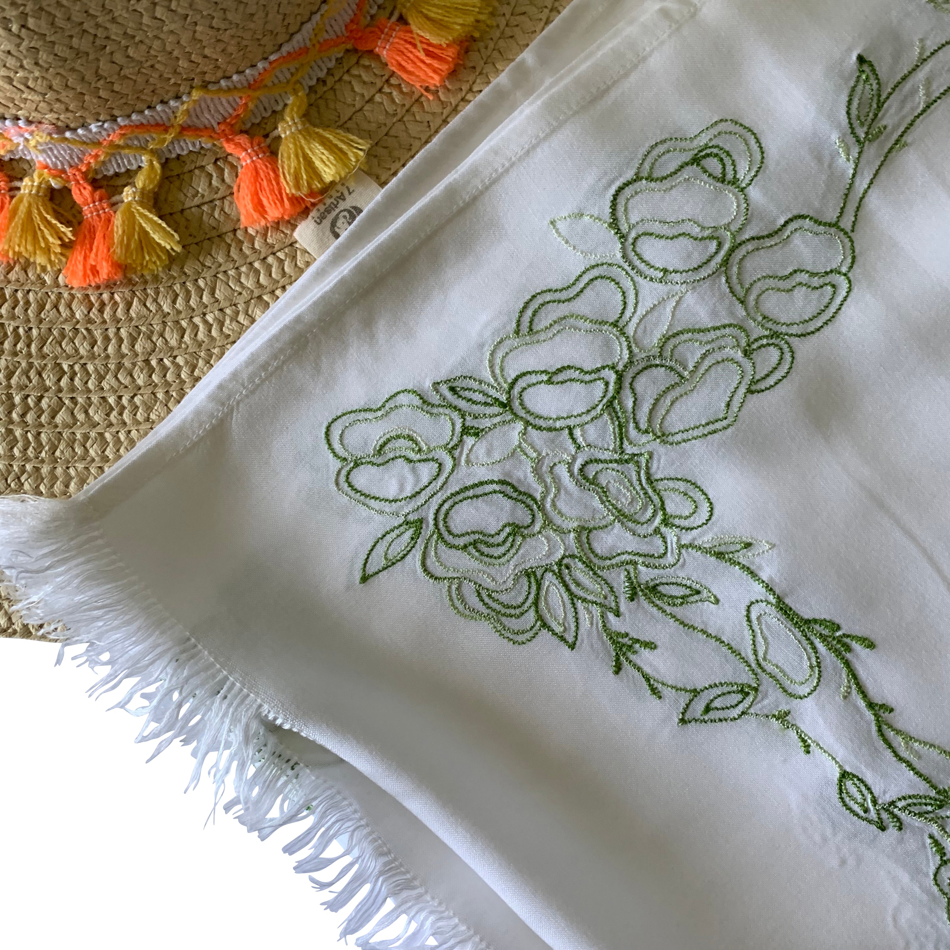 Threads & More Collection: Long Scarves: Leaf Green Embroidery
