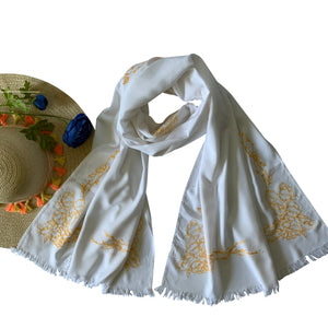 Threads & More Collection: Long Scarves: Sunlight Yellow Embroidery