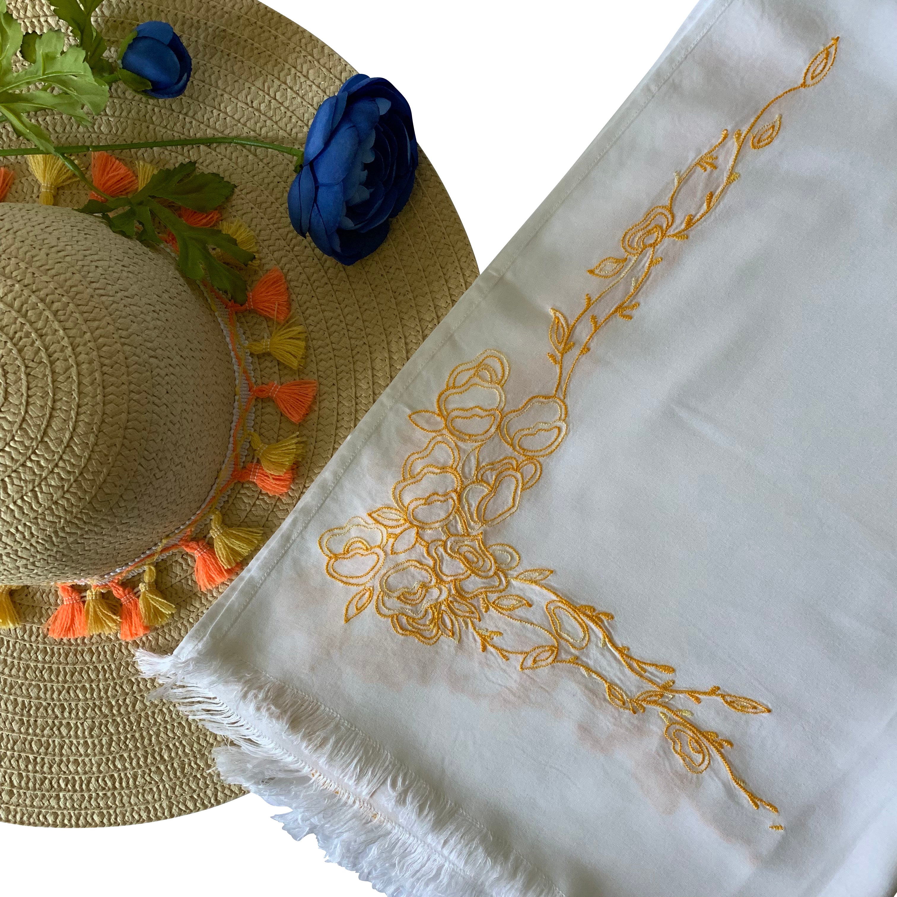 Threads & More Collection: Long Scarves: Sunlight Yellow Embroidery