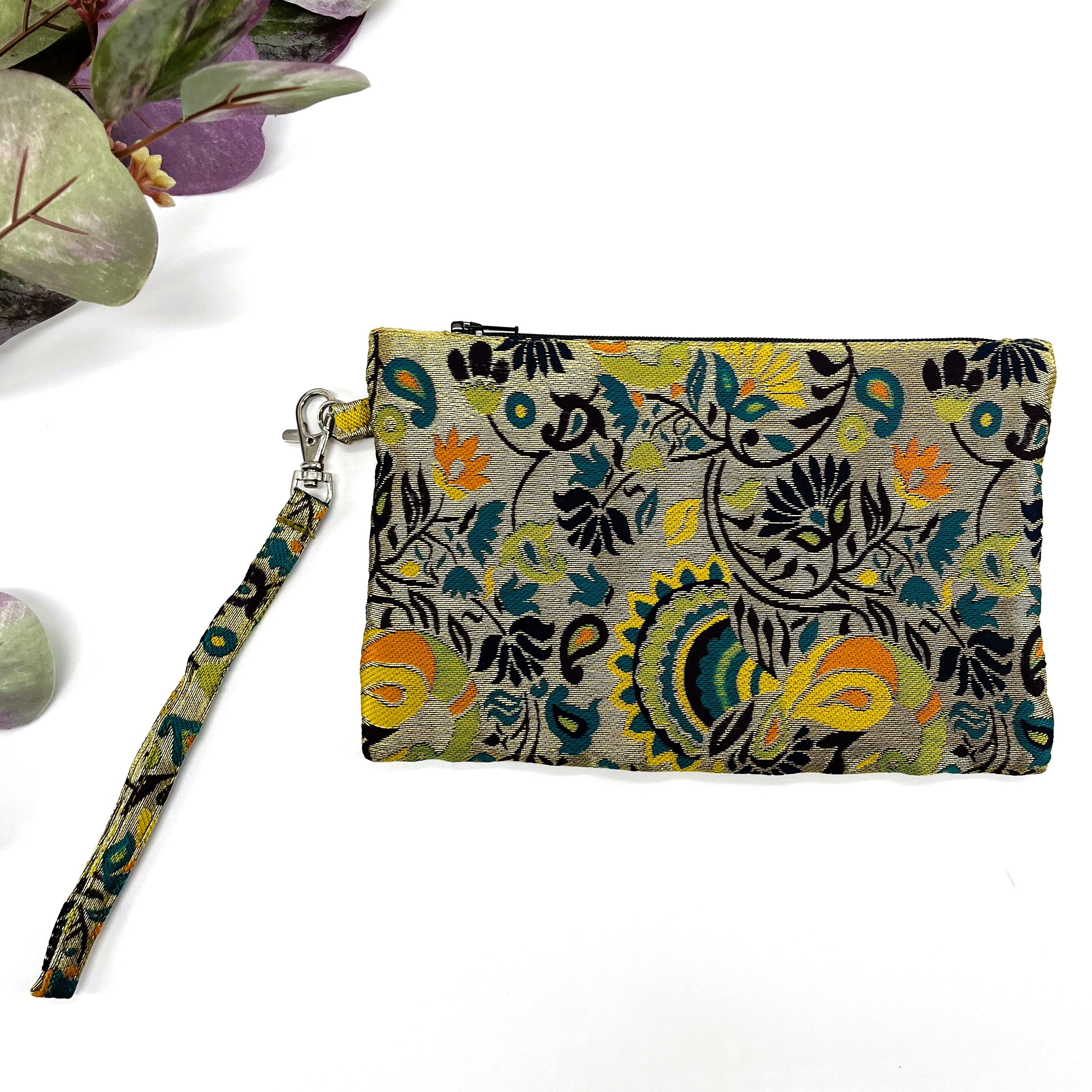 Brocade Wristlets : Large Zipper Pouches : Mantis Green