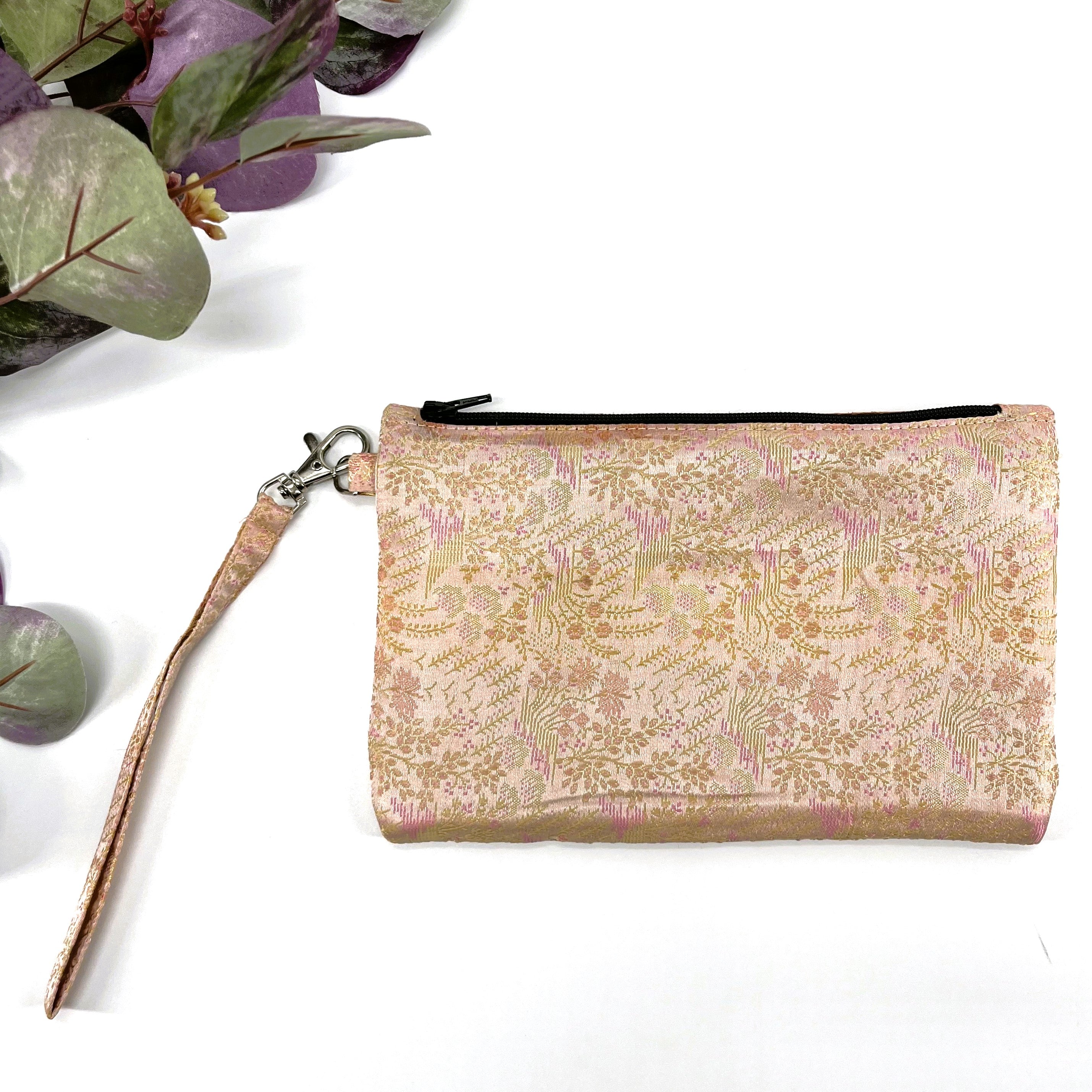 Brocade Wristlets : Large Zipper Pouches : Floral Peach