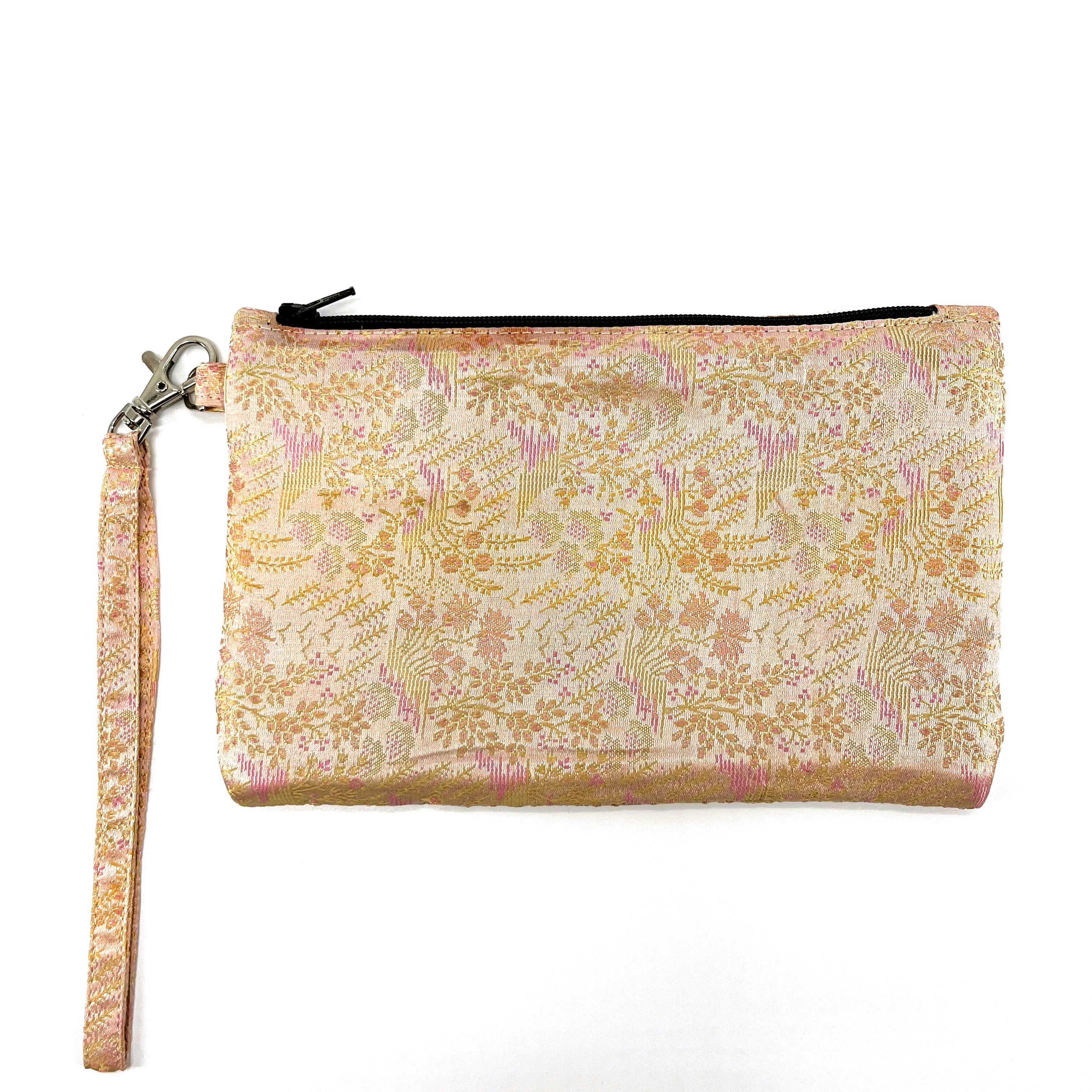 Brocade Wristlets : Large Zipper Pouches : Floral Peach