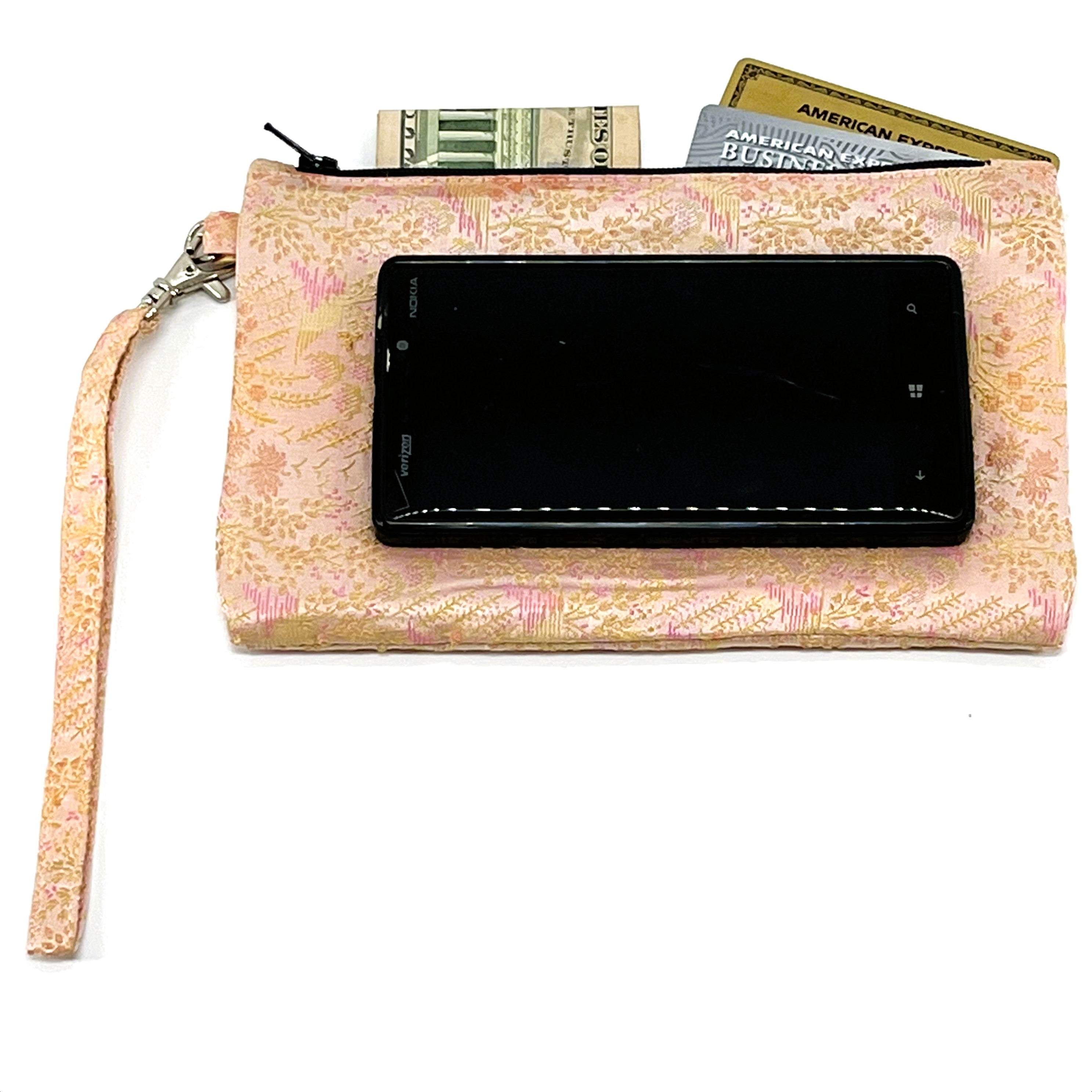 Brocade Wristlets : Large Zipper Pouches : Floral Peach