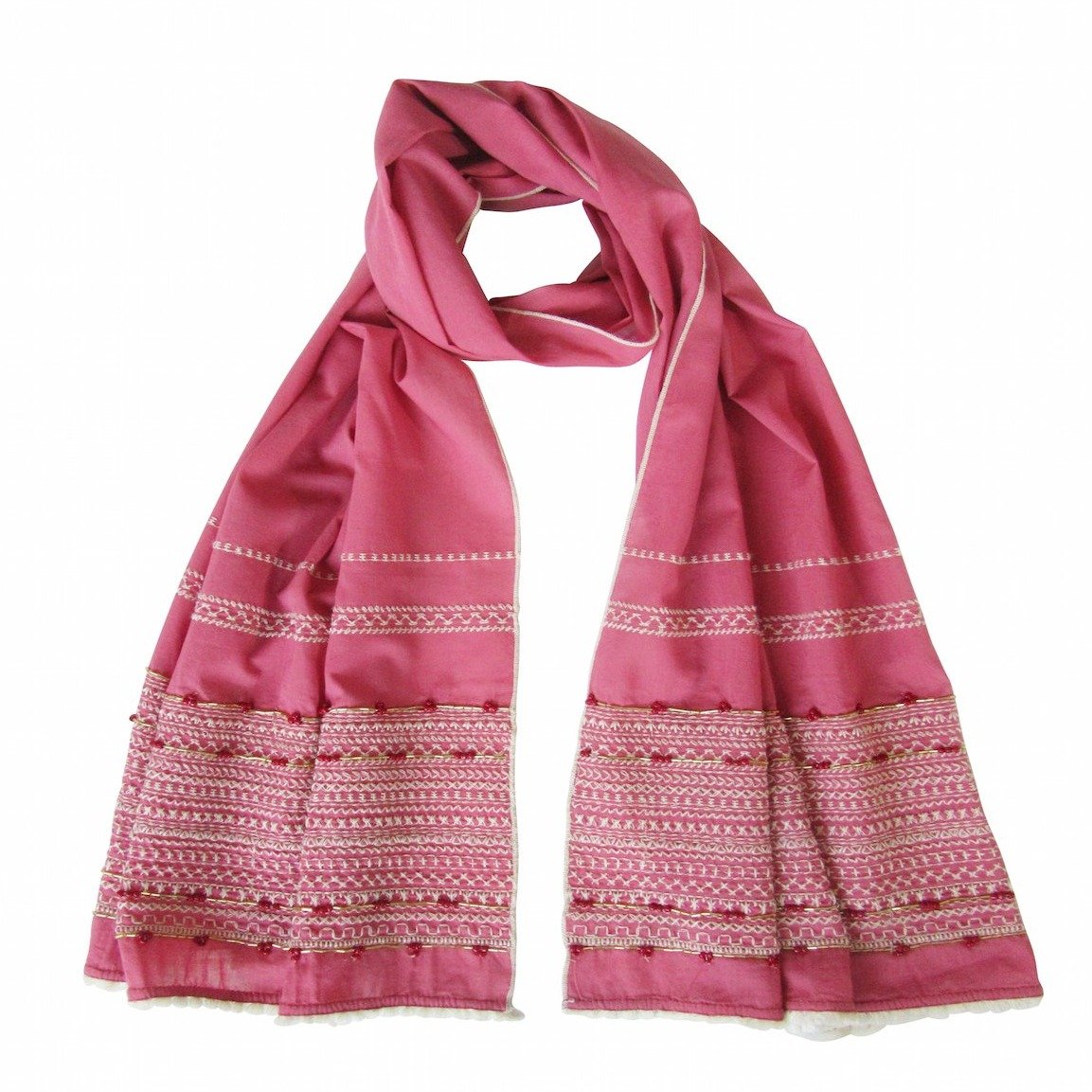 Rose Pink; Hand Embroidered Long Slim Scarf