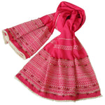 Hot Pink; Hand Embroidered Long Scarf