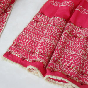 Hot Pink; Hand Embroidered Long Scarf