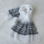 Embroidered Self Check Long Scarf: WHITE