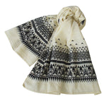Embroidered Self Check Long Scarf: ECRU