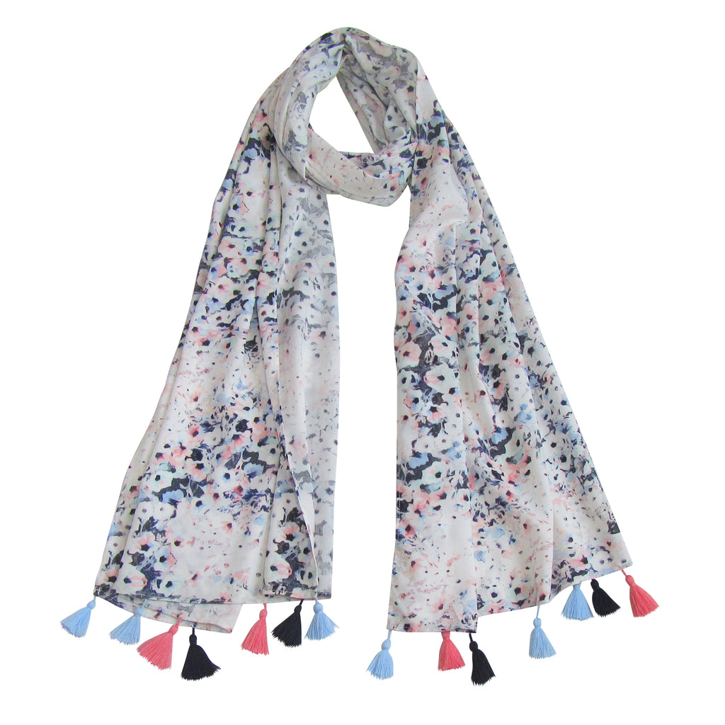 Color Splash; Floral scarf with Tassels Love