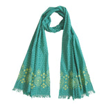Embroidered Scarf; Green & Autumn Yellow