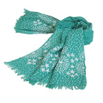 Embroidered Scarf; Green & Autumn White