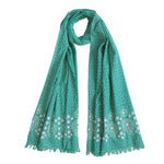 Embroidered Scarf; Green & Autumn White