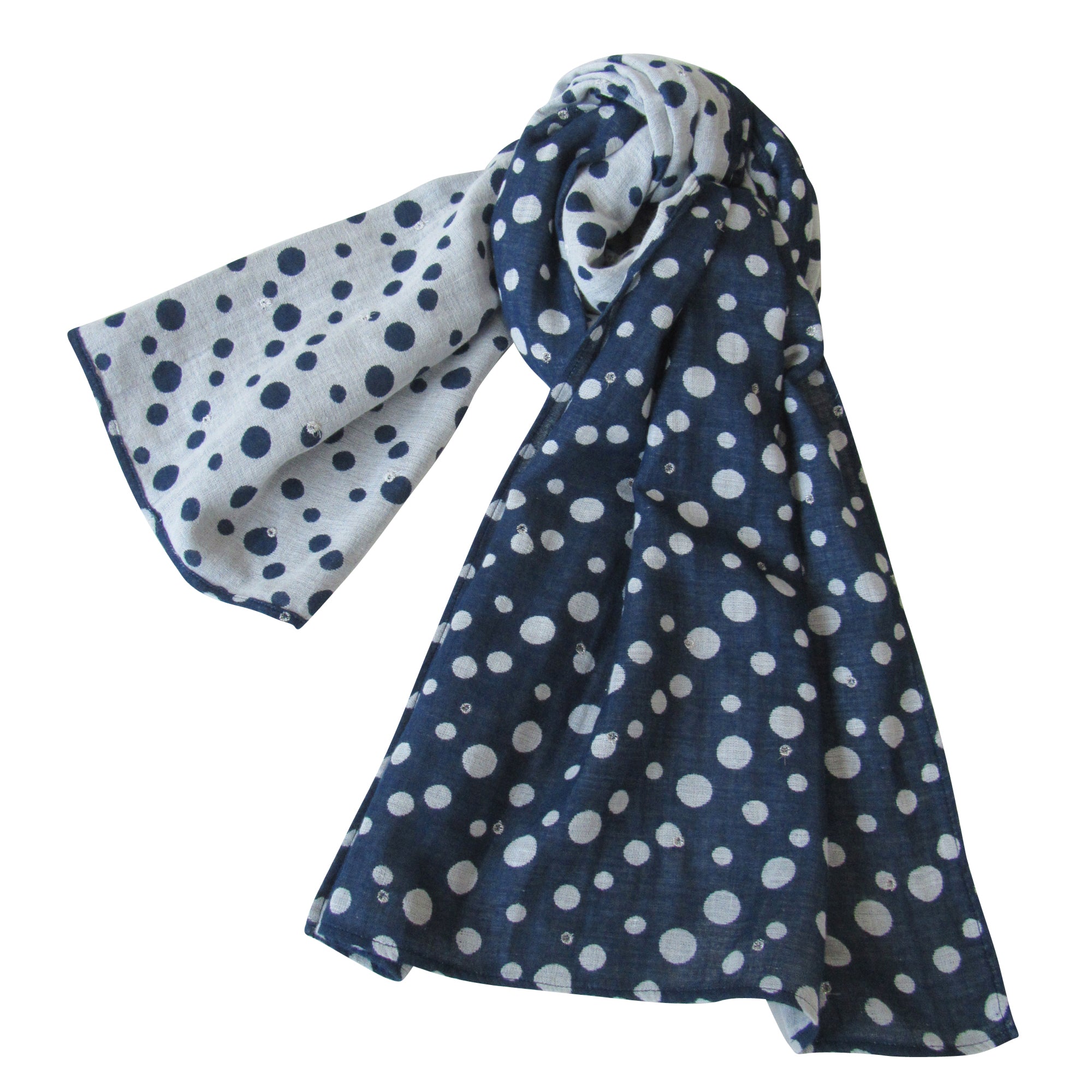 Reversible Dotted Scarf; Silver Lurex Dots; Double Lined