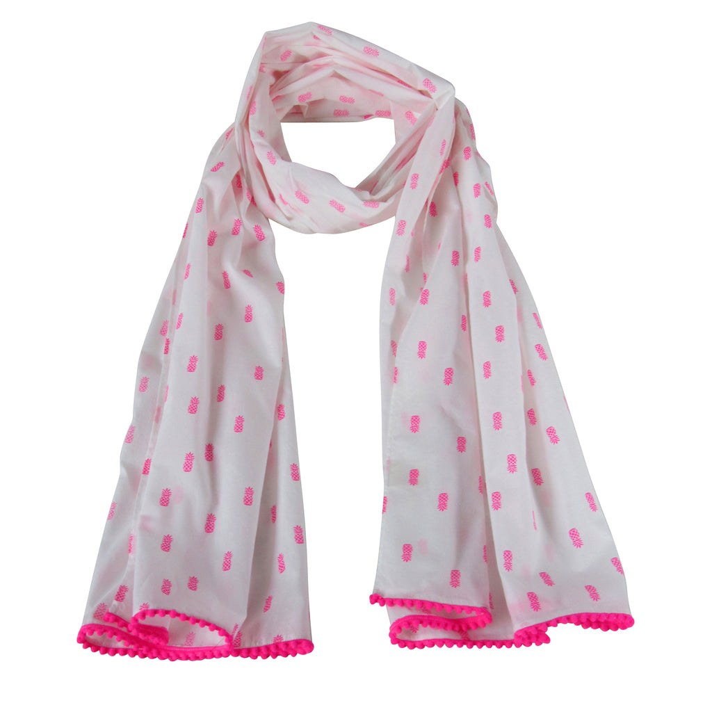 Pink Pineapple Collection; White & Pink Long Scarf