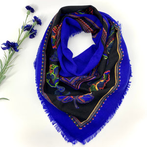 Extra Large Electric Blue; Wool Blend Printed Scarf