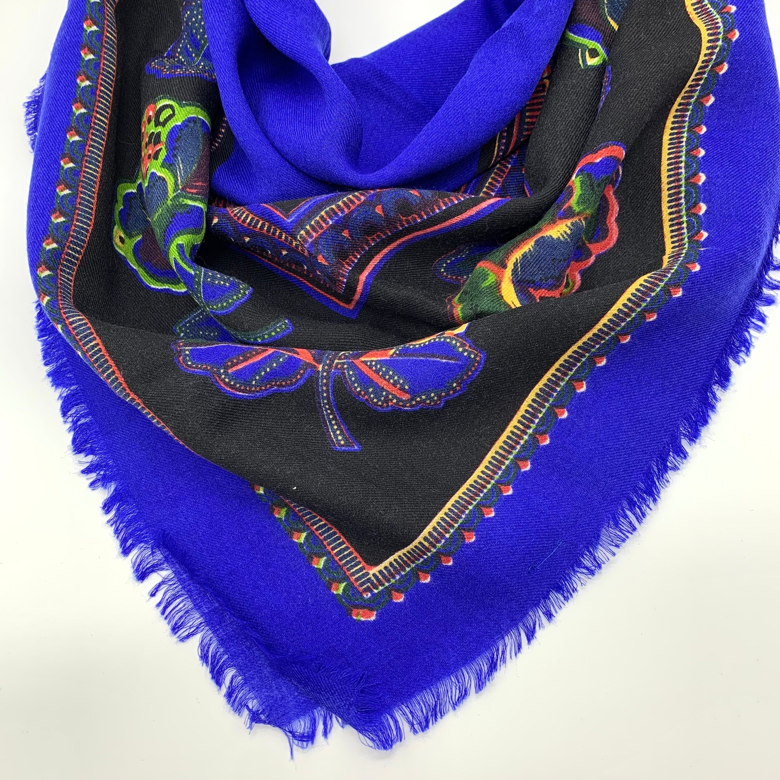 Extra Large Electric Blue; Wool Blend Printed Scarf