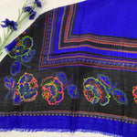Extra Large Electric Blue; Wool Blend Printed Scarf