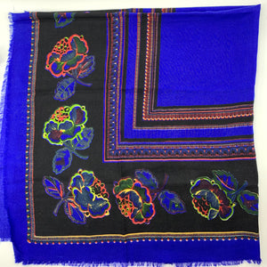 Extra Large Electric Blue; Wool Blend Printed Scarf