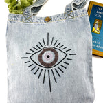 Evil Eye Protector; "Give it a different Meaning" Denim Tote Bag | Light Blue Denim