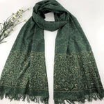 Olive: Hand embroidered with gold thread and Beads; Long Scarf