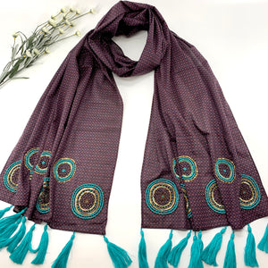 Hand embroidered in Sequin and Beads; Extra Long Scarf