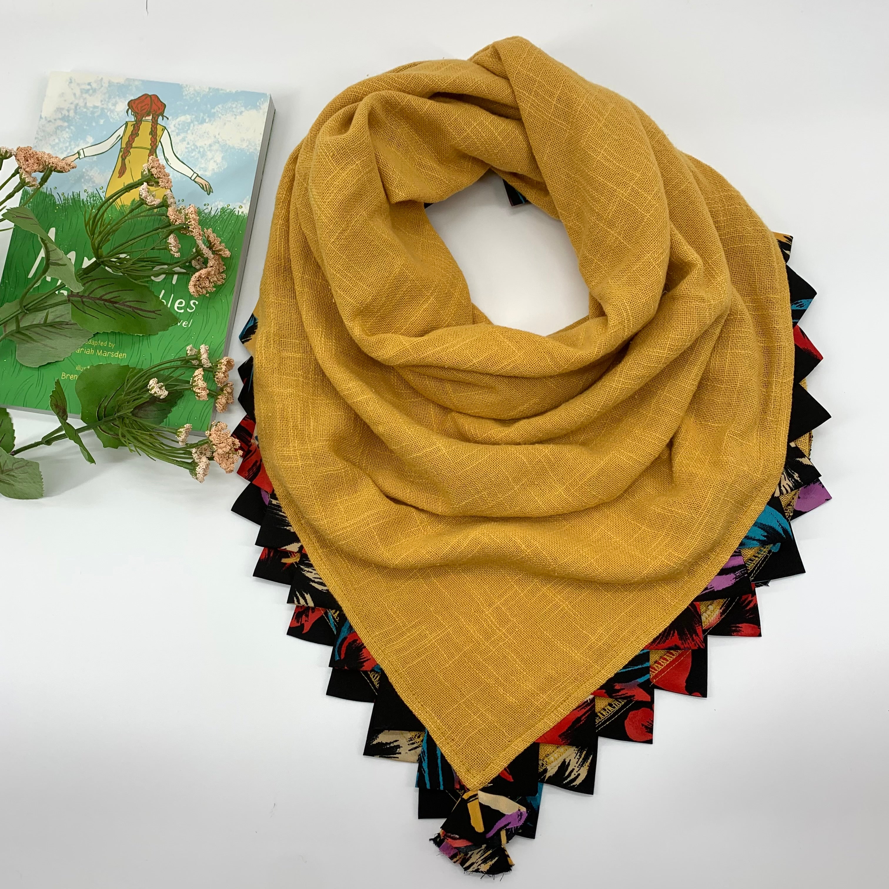 Cotton Collection: Large Square Scarf with Fabric Triangles