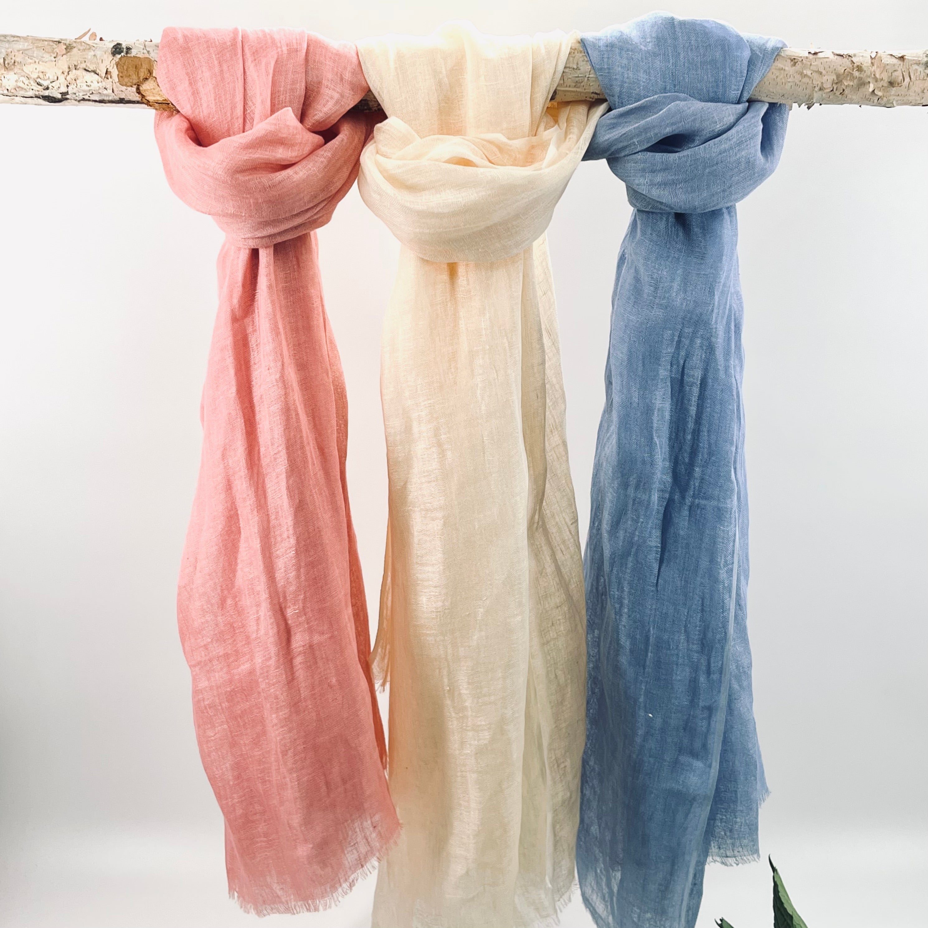 Natural Hand Dyed Linen Scarf : Crush Blue