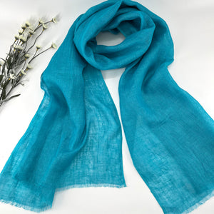 Natural Hand Dyed Linen Scarf : French Blue