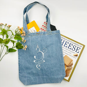 Embroidered "OM" Denim Tote Bag | Light Denim