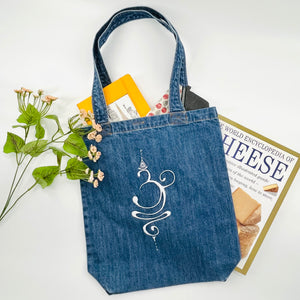 Embroidered "OM" Denim Tote Bag | Mid Blue Denim