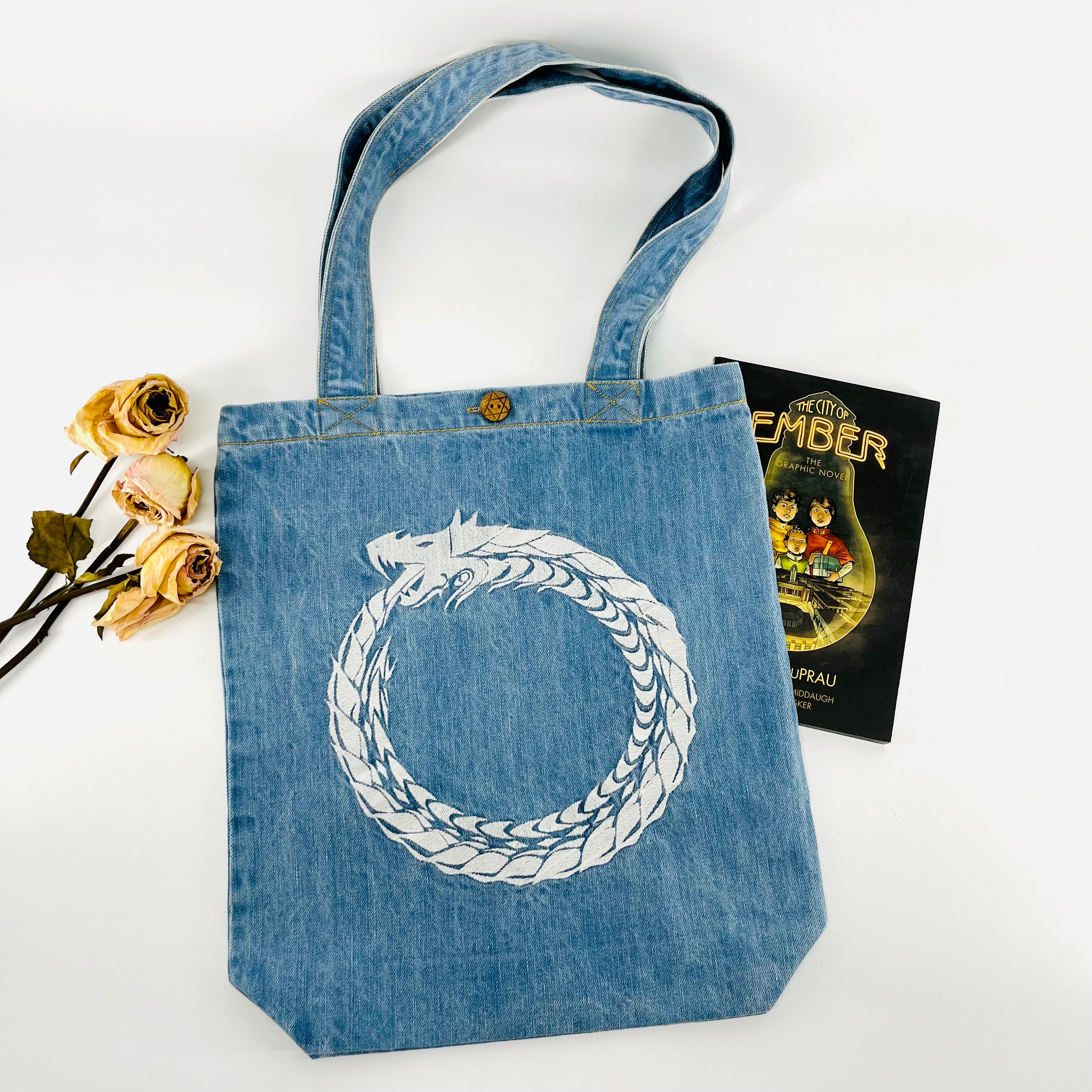 Ouroboros "the never ending cycle" Denim Tote Bag | Blue Denim