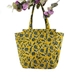 Hand Block Printed; Large Quilted Shoulder Bags; Ocher