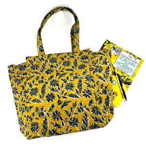 Hand Block Printed; Large Quilted Shoulder Bags; Ocher