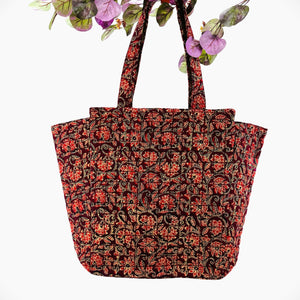 Hand Block Printed; Large Quilted Shoulder Bags; Wine Shades