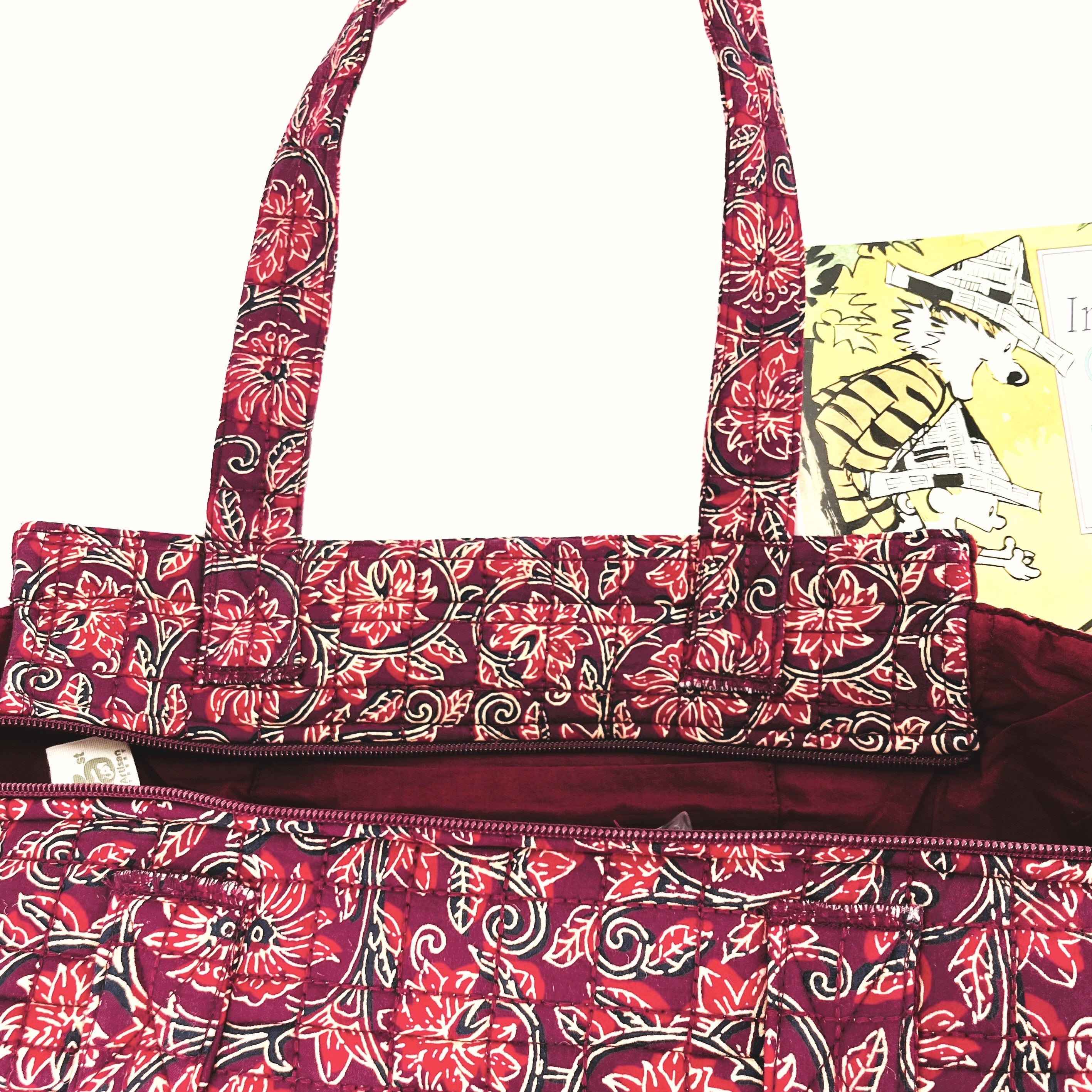 Hand Block Printed; Large Quilted Shoulder Bags; Wine Shades