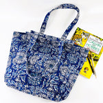 Hand Block Printed; Large Quilted Shoulder Bags; Indigo Blue